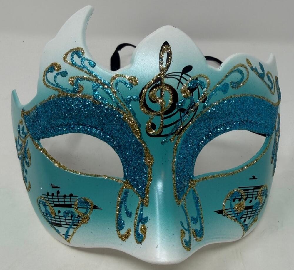 Masquerade Sky Blue Mask Music Notes in Heart Shape Ties in Back Hard Plastic